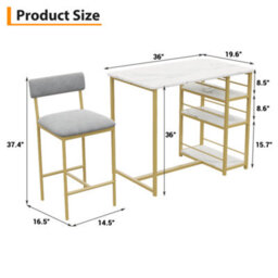 London Boutique 3 Pcs Bar Table And Chairs Set With 3 Storage Shelves & 2 Stools - White/gold - thumbnail 2
