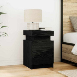 Berkfield Bedside Cabinet With Led Lights Black Oak 35X39X55 Cm - thumbnail 1