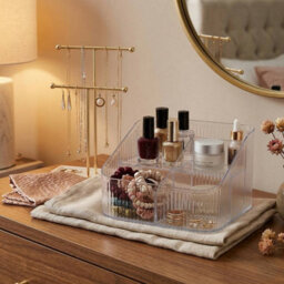 Urbn-Living Clear Plastic Makeup Organiser Cosmetic Storage Holder With 6 Compartments - thumbnail 2