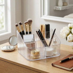 Urbn-Living Clear Plastic Makeup Organiser Cosmetic Storage Holder With 6 Compartments - thumbnail 3