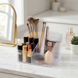 Urbn-Living Clear Plastic Makeup Organiser Cosmetic Storage Holder With 6 Compartments - thumbnail 5