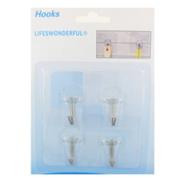 4Pcs Self Adhesive Transparent Wall Or Door Hooks For Hanging Clothes Towels Etc - thumbnail 2