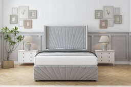 "Sloomy Rutherford Silver Plush Divan Bed Set 2 Drawers Foot-End With 54"" Wingback & 12"" Footboard 5' King" - thumbnail 1