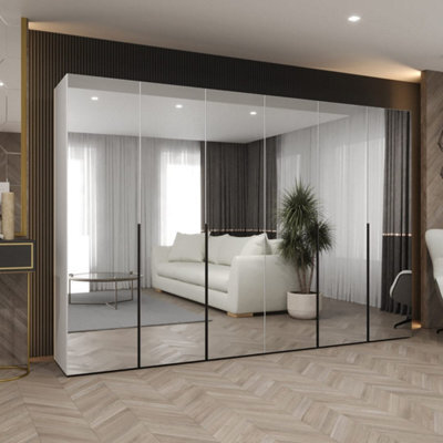 Arte Alicante Iii White Hinged Door Wardrobe 300Cm  Bright Modern Mirrored Wardrobe With Four Hanging Rails - image 1