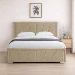 Naples Cream Upholstered Sunrise Single Bed Frame, Modern Luxury Floor-Standing Headboard & Footboard - thumbnail 1