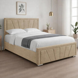 Naples Cream Upholstered Sunrise Single Bed Frame, Modern Luxury Floor-Standing Headboard & Footboard - thumbnail 2