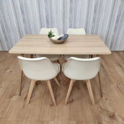 Kosy Koala Oak Effect Rectangle Kitchen Dining Table With 4 Cream Tulip Chairs Table Set Of 4