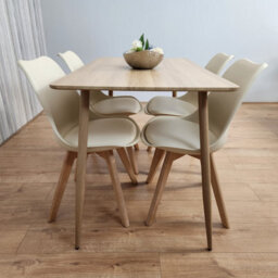 Kosy Koala Oak Effect Rectangle Kitchen Dining Table With 4 Cream Tulip Chairs Table Set Of 4 - thumbnail 6