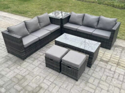 Fimous Outdoor Rattan Garden Furniture Lounge Sofa Set With Oblong Rectagular Coffee Table Side Coffee Table For Balcony
