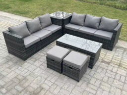 Fimous Outdoor Rattan Garden Furniture Lounge Sofa Set With Oblong Rectagular Coffee Table Side Coffee Table For Balcony - thumbnail 2