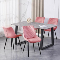 MCC Direct Set Of 2 Pink Velvet Effect Dining Chairs Plush Padded Upholstered Accent Chair - Elle By Mcc