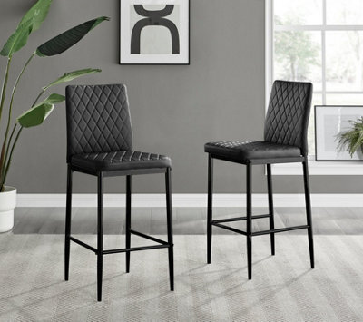 Furniturebox Milan Black Diamond-Stiched Faux Leather Black Leg Padded Bar Stools (Set Of 2) - image 1