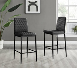 Furniturebox Milan Black Diamond-Stiched Faux Leather Black Leg Padded Bar Stools (Set Of 2) - thumbnail 1
