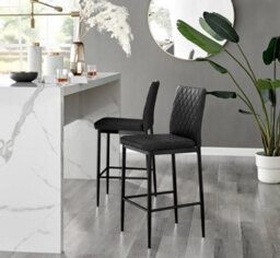 Furniturebox Milan Black Diamond-Stiched Faux Leather Black Leg Padded Bar Stools (Set Of 2) - thumbnail 2