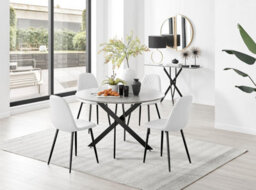Furniturebox Uk Novara Grey Concrete Effect Black Leg 120Cm Round Dining Table & 4 White Corona Black Leg Chairs - thumbnail 1