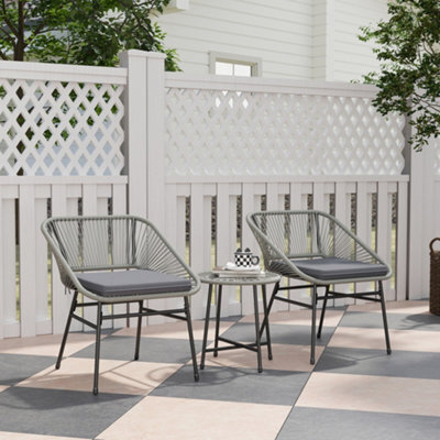 Outsunny Rattan Bistro Set, Small Balcony Furniture With Cushion, Light Grey - image 1