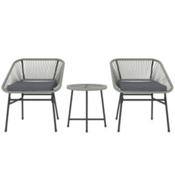 Outsunny Rattan Bistro Set, Small Balcony Furniture With Cushion, Light Grey - thumbnail 2