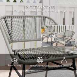 Outsunny Rattan Bistro Set, Small Balcony Furniture With Cushion, Light Grey - thumbnail 5