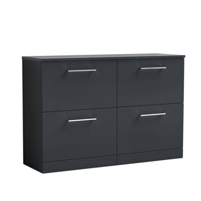 Balterley Bramshall Modern Bathroom 4 Drawer Floor Standing Vanity Unit With Laminate Worktop & Handles, Dark Grey, 1200 mm - image 1
