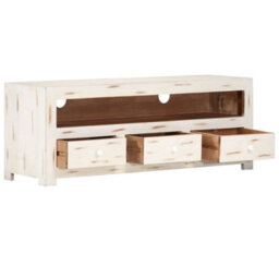 Berkfield Tv Cabinet Solid Wood Acacia 110X30X40 Cm White - thumbnail 3