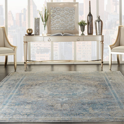 Blue Luxcelle , Acrylic Easy To Clean Bordered , Floral Luxurious , Traditional Rug For Living Room, Bedroom - 244Cm X 305Cm
