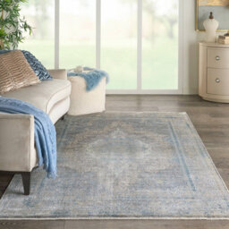 Blue Luxcelle , Acrylic Easy To Clean Bordered , Floral Luxurious , Traditional Rug For Living Room, Bedroom - 244Cm X 305Cm - thumbnail 2