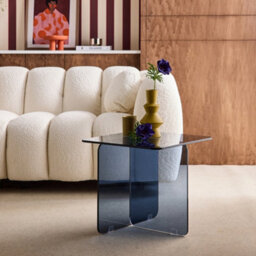 Sweeek - Square Coffee Table Tempered Glass Grey Blue 50X50X46 Cm - Glintz - thumbnail 1