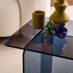 Sweeek - Square Coffee Table Tempered Glass Grey Blue 50X50X46 Cm - Glintz - thumbnail 6