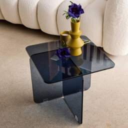 Sweeek - Square Coffee Table Tempered Glass Grey Blue 50X50X46 Cm - Glintz - thumbnail 4
