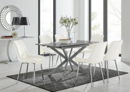 Furniturebox Uk Lira 100Cm Grey Metal Extending Dining Table & 6 Cream Pesaro Silver Chairs - thumbnail 1