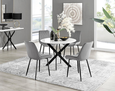 Furniturebox Uk Novara White Gloss Black Leg Round Dining Table & 4 Grey Pesaro Black Leg Chairs - image 1