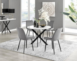 Furniturebox Uk Novara White Gloss Black Leg Round Dining Table & 4 Grey Pesaro Black Leg Chairs - thumbnail 1