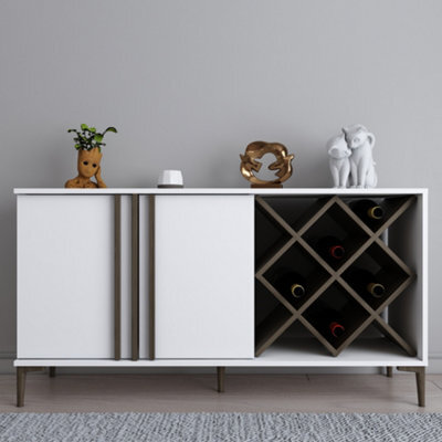 Decorotika Luna Sideboard Storage With Wine Rack And Two Doors - White And Walnut Pattern - image 1