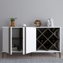 Decorotika Luna Sideboard Storage With Wine Rack And Two Doors - White And Walnut Pattern - thumbnail 4
