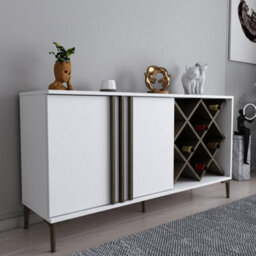 Decorotika Luna Sideboard Storage With Wine Rack And Two Doors - White And Walnut Pattern - thumbnail 2