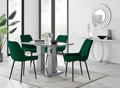 Furniturebox Uk Imperia 4 Grey Dining Table And 4 Green Pesaro Black Leg Chairs - image 1