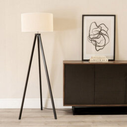 Valuelights Barbro Black Tripod Floor Lamp With White Trim Drum Shade And Bulb - thumbnail 2