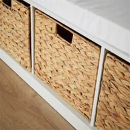 Hallway Storage Bench 3 Woven Drawers Padded Cushioned Top White Wooden Frame - thumbnail 4
