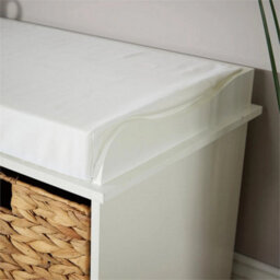 Hallway Storage Bench 3 Woven Drawers Padded Cushioned Top White Wooden Frame - thumbnail 3