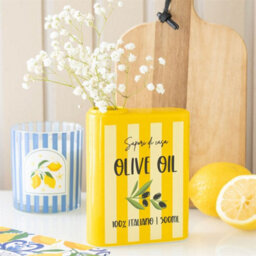 Vintage Olive Oil Tin Vase - Rustic Ceramic Flower Display