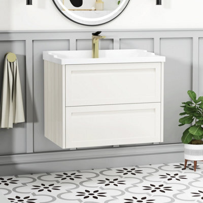 Royal Bathrooms Elmore 700mm Wall Hung 2 Drawer Bathroom Vanity Unit With Traditional Ceramic Basin Sink - Classic White - image 1