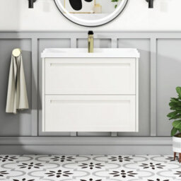 Royal Bathrooms Elmore 700mm Wall Hung 2 Drawer Bathroom Vanity Unit With Traditional Ceramic Basin Sink - Classic White - thumbnail 3