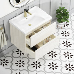 Royal Bathrooms Elmore 700mm Wall Hung 2 Drawer Bathroom Vanity Unit With Traditional Ceramic Basin Sink - Classic White - thumbnail 5