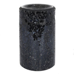 Black Glass Pillar Shaped Oil, Wax Melt Burner. Mirrored Crackle Effect. H14.5 Cm - thumbnail 3