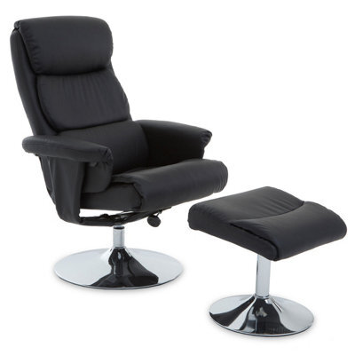 Orsina Luxurious Black Leather Effect Reclining Chair And Footstool, Easy To Clean Leather Chair, Comfy Footstool - image 1