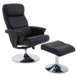 Orsina Luxurious Black Leather Effect Reclining Chair And Footstool, Easy To Clean Leather Chair, Comfy Footstool - thumbnail 1