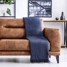 "Emma Barclay Honeycomb Throw Over Blanket 90"" X 100"" Navy" - thumbnail 5