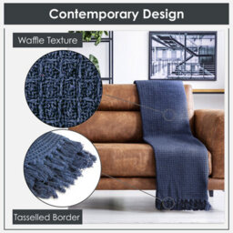 "Emma Barclay Honeycomb Throw Over Blanket 90"" X 100"" Navy" - thumbnail 3