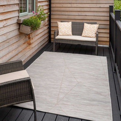 Loomed Beige Geometric Textured Woven Flatweave Easy Clean Indoor Outdoor Area Rug 120X170Cm - image 1