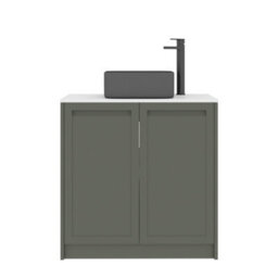Royal Bathrooms Royal Bathroom Elmore 800mm Matt Green Freestanding Bathroom Vanity Unit 2 Door Plain White Worktop With Art Square Basin - thumbnail 7